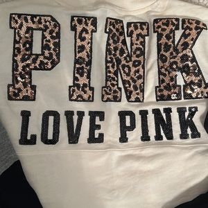 VS PINK small NWT Varsity sweater pullover w/ bedazzled cheetah print. HTF. 🐆